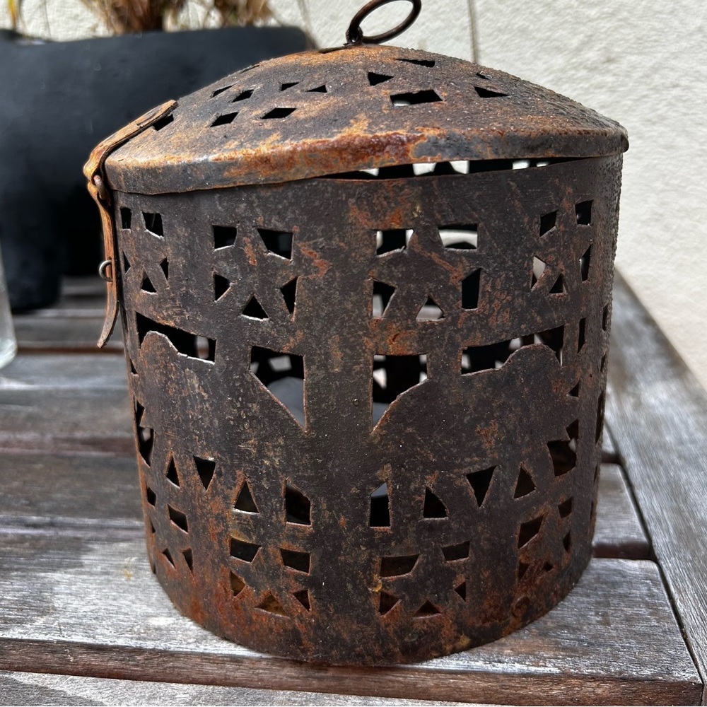 Vintage weathered metal elephant candle lantern